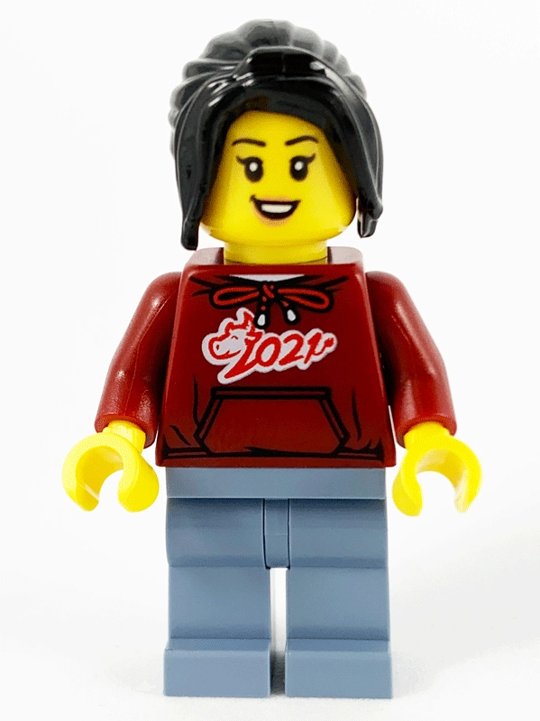 Dark Red Torso, Sand Blue Legs, Black Long Hair