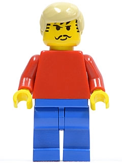 Man, Red Torso, Blue Legs, Tan Hair, Moustache