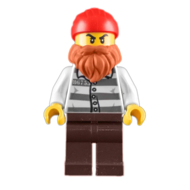 Criminal, Prison Shirt with #86753, Beard, Red Head Wrap