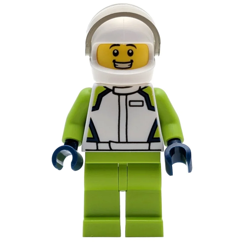 Racer, White Race Jacket, Lime Legs, White Helmet