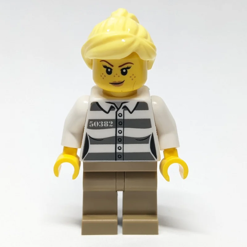 Criminal, Prison Shirt, Dark Tan Legs, Bright Light Yellow Hair