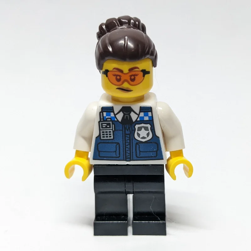 Gracie Goodhart, Dark Blue Police Vest, Dark Brown Hair