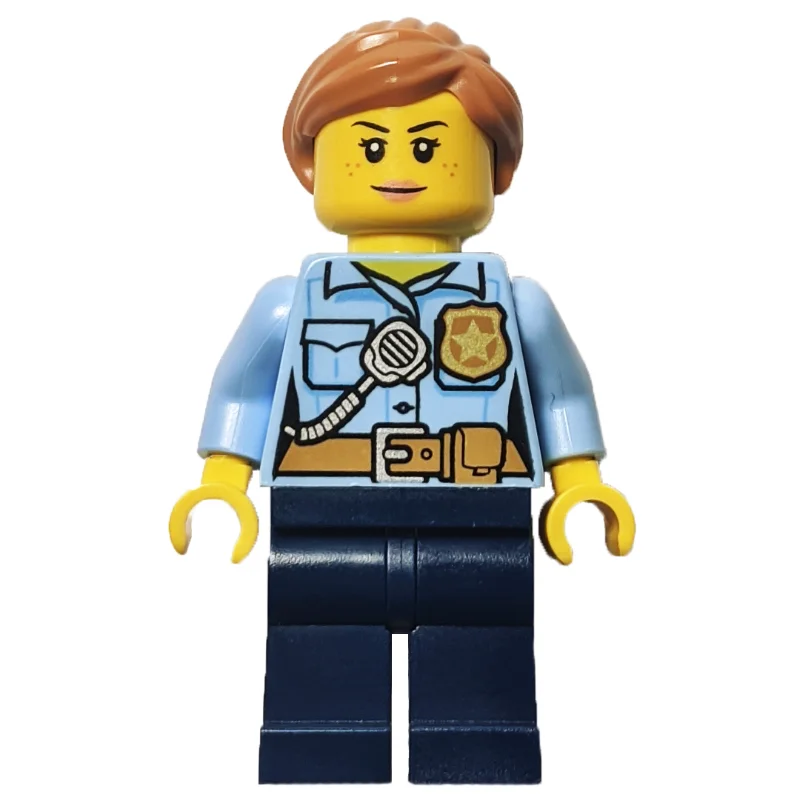 Policewoman, Bright Light Blue Shirt, Dark Blue Legs, Medium Nougat Hair