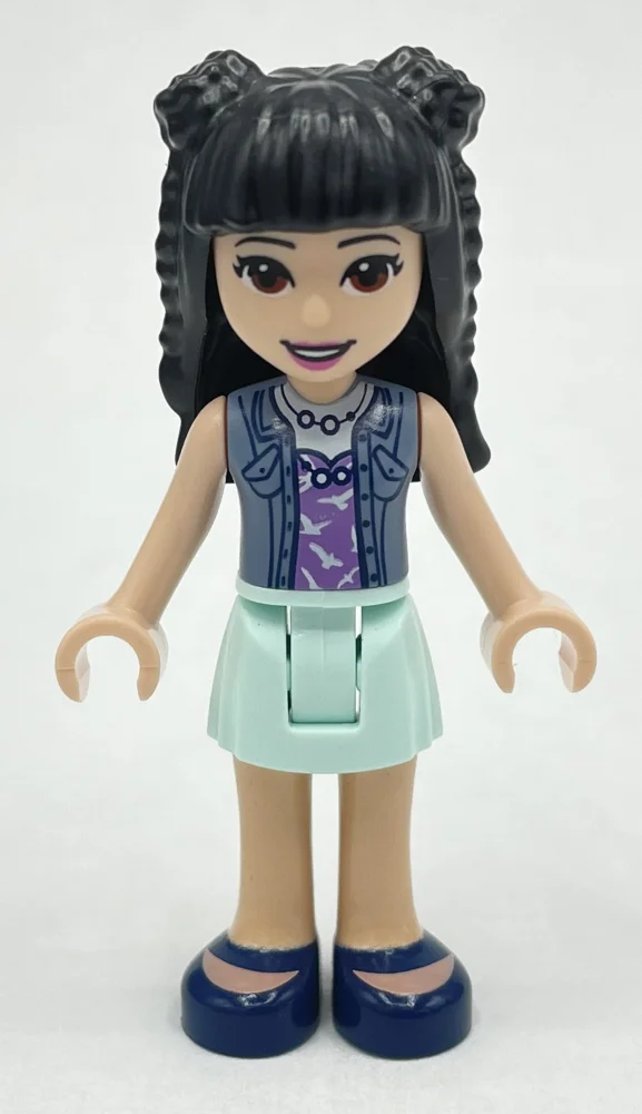 Emma - Sand Blue Top, Light Aqua Skirt, Black Hair with Buns