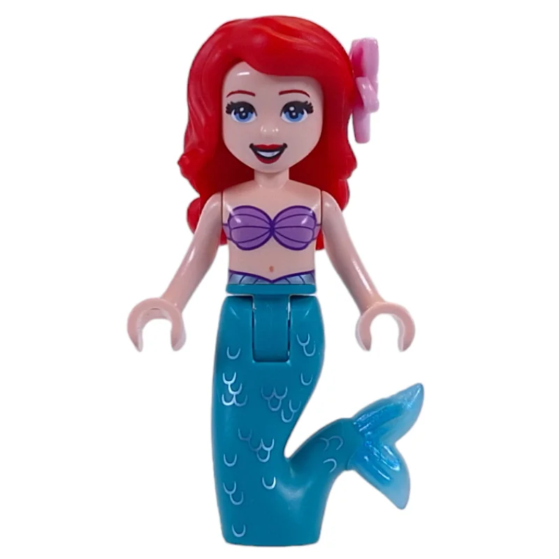 Ariel - Mermaid Form, Dark Turquoise Tail, Bright Pink Flower