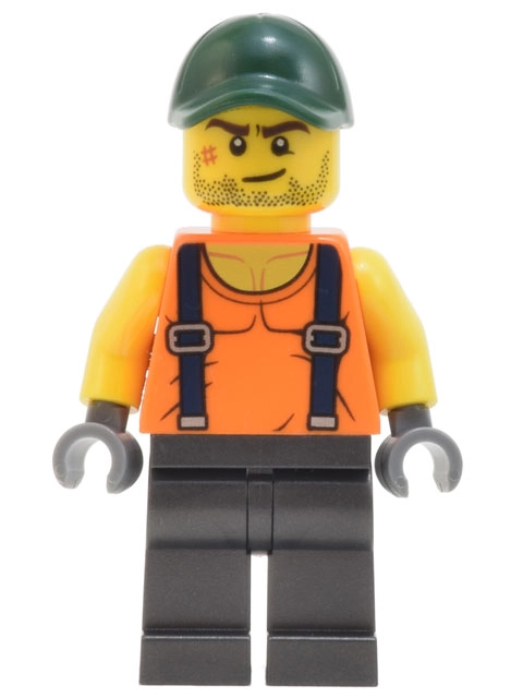 Orange Torso, Pearl Dark Grey Legs, Dark Green Cap