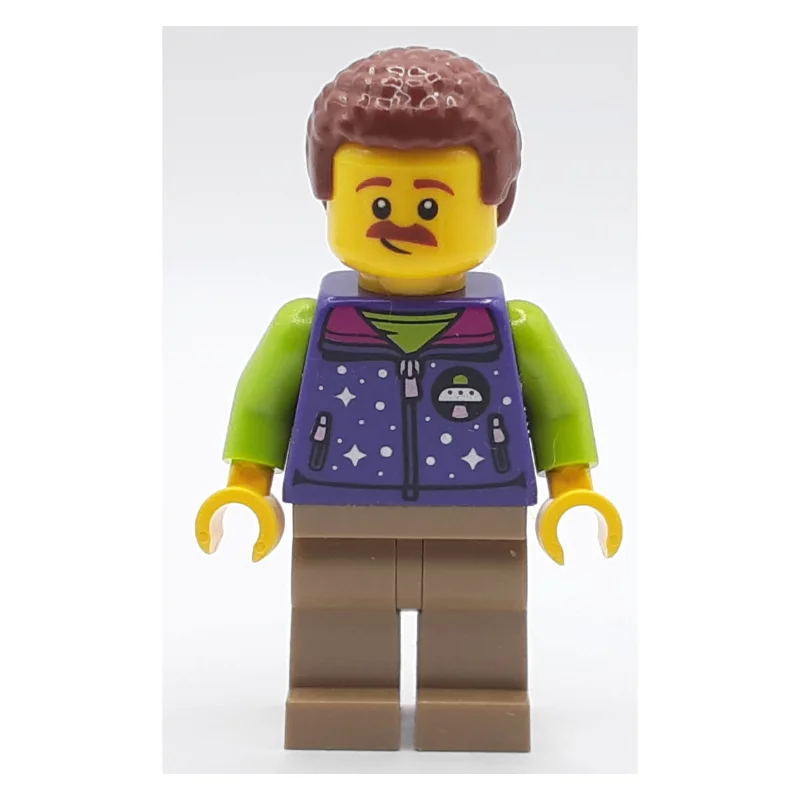Man, Dark Purple Jacket, Lime Alien Hat