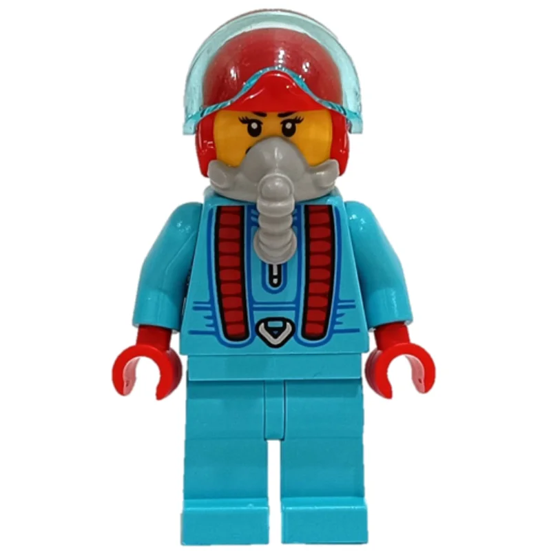 Stunt Rider, Medium Azure Jumpsuit, Red Helmet