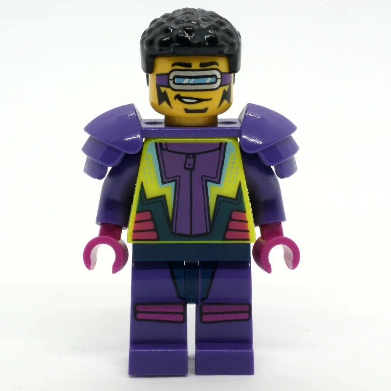 Stunt Rider, Vibrant Yellow and Dark Purple Jumpsuit, Visor