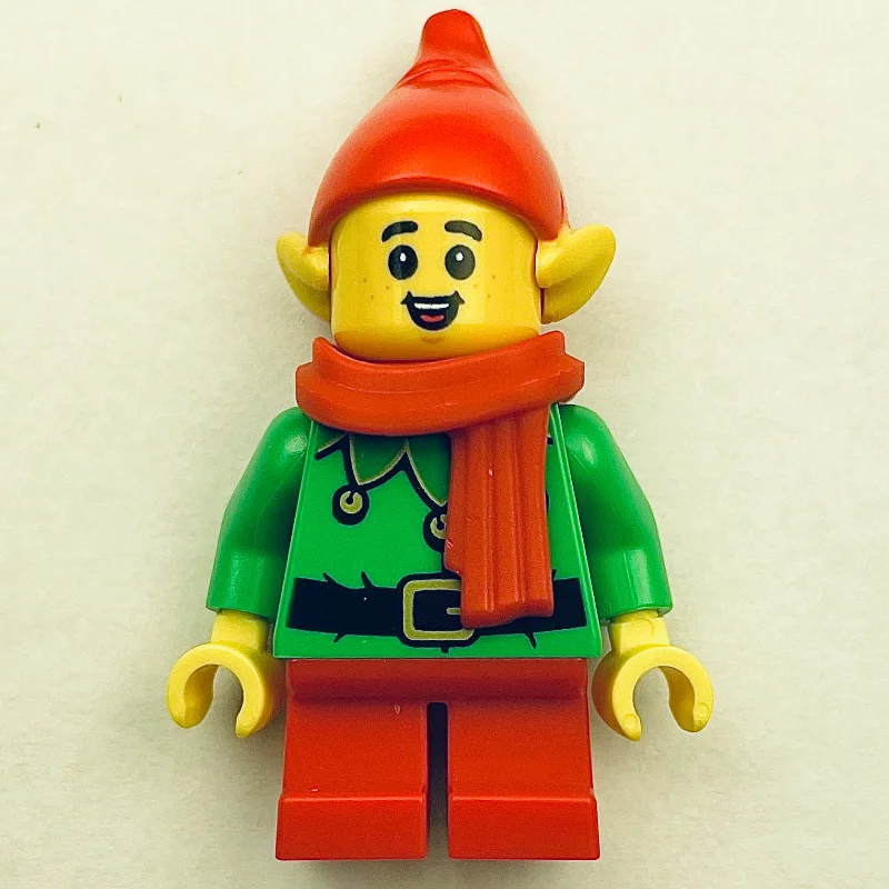 Elf - Bright Green Torso, Red Legs, Red Hat, Red Scarf