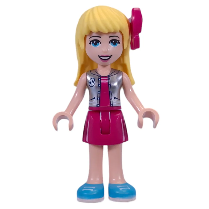 Stephanie - Silver Top, Magenta Skirt, Bow