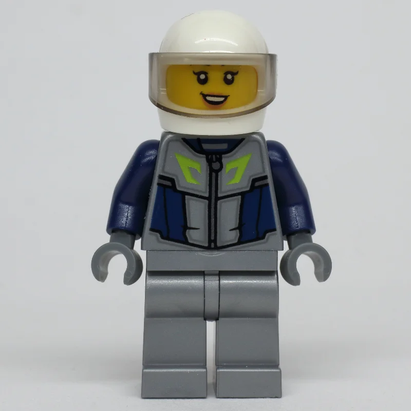Race Driver - Flat Silver Torso, Flat Silver Legs, White Helmet