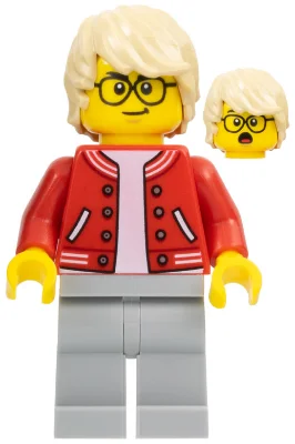 Man, Red Letterman Jacket, Light Bluish Gray Legs, Tan Hair