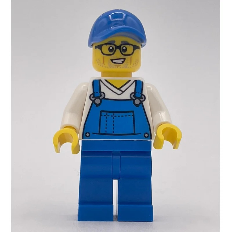 Man, Blue Overalls, Blue Cap