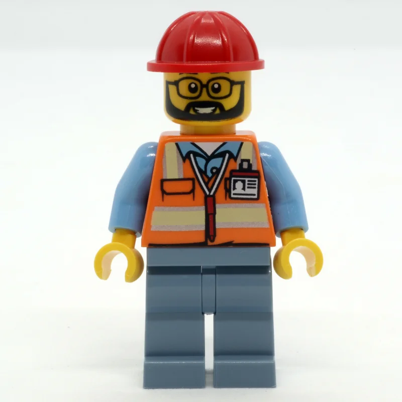 Construction Worker, Orange Safety Vest, Sand Blue Legs, Red Hard Hat