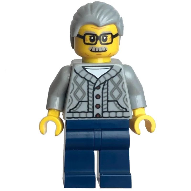 Light Bluish Grey Torso, Dark Blue Legs, Light Bluish Grey Hair, Glasses