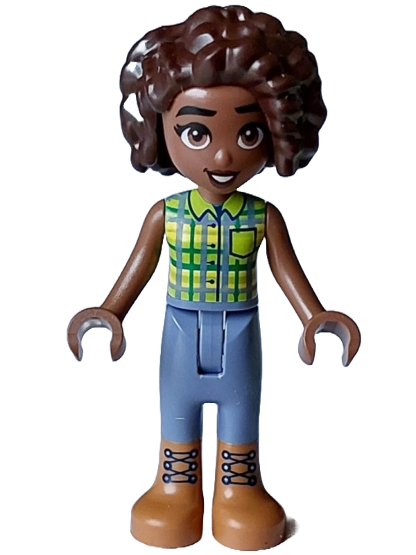 Aliya - Lime and Bright Green Tartan Shirt, Sand Blue Pants