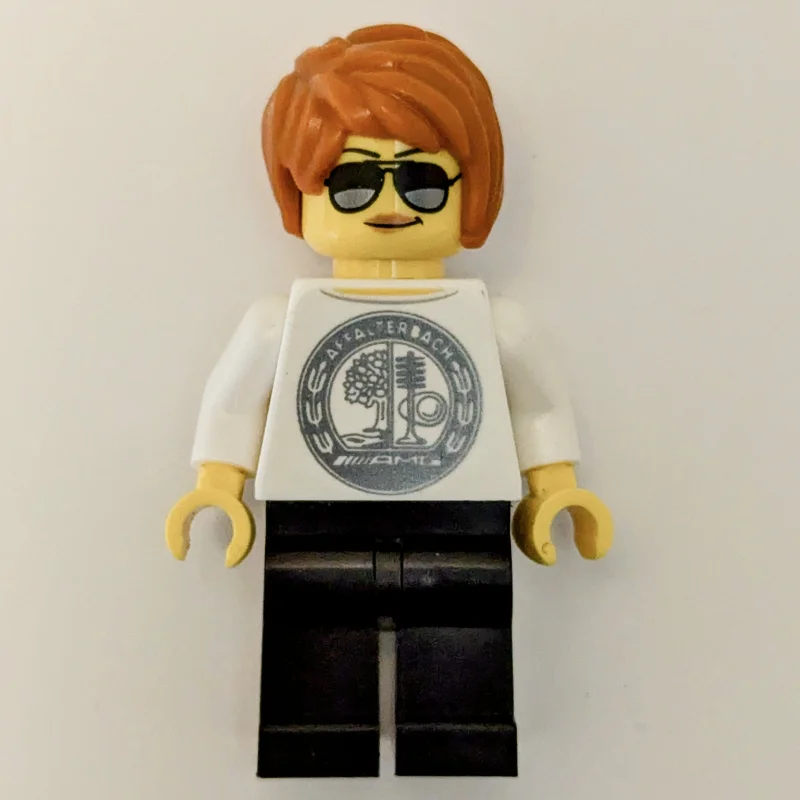 Race Driver - White Torso, Black Legs, Dark Orange Hair