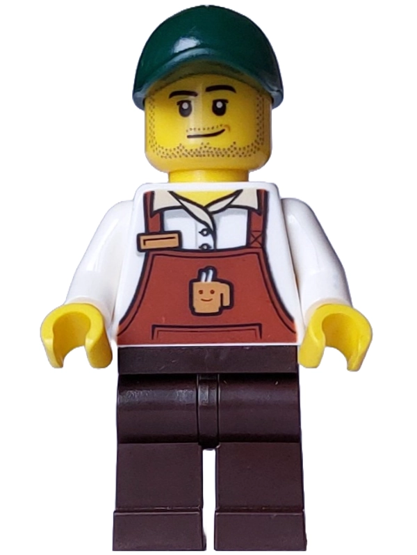 Bakery / Boulangerie Owner - Reddish Brown Apron, Dark Brown Legs, Dark Green Cap