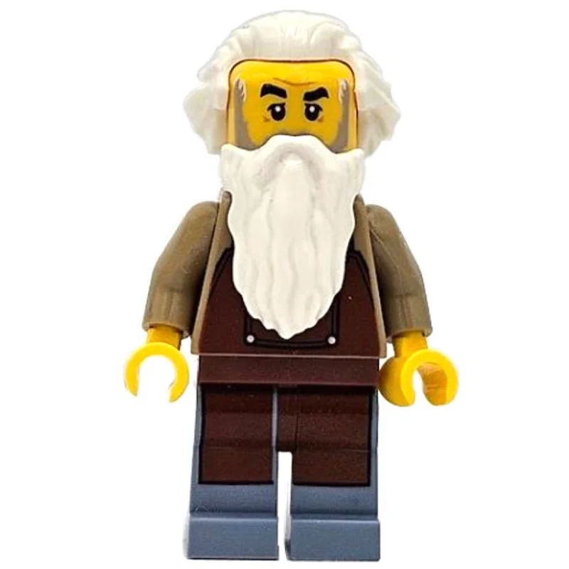Train Worker, Dark Tan Torso, Sand Blue Legs, Reddish Brown Apron, White Beard