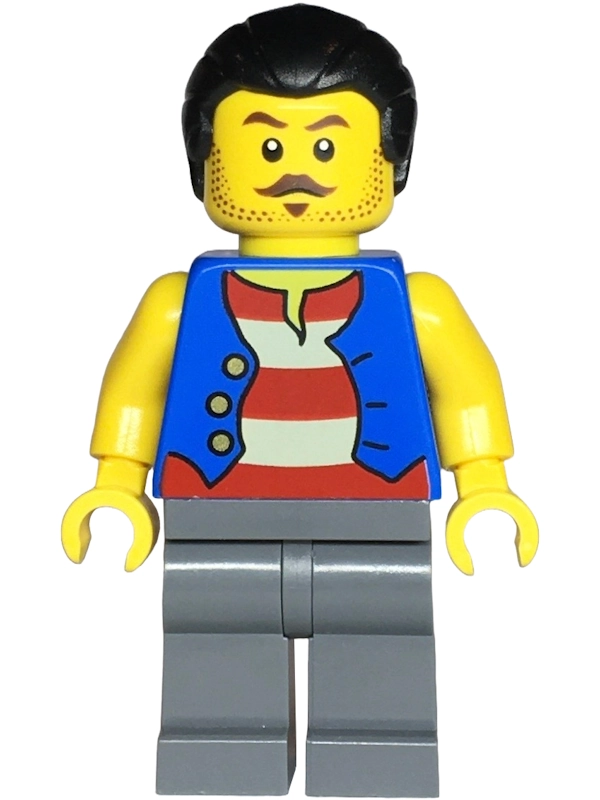 Pirate, Blue Torso, Dark Bluish Grey Legs, Black Hair