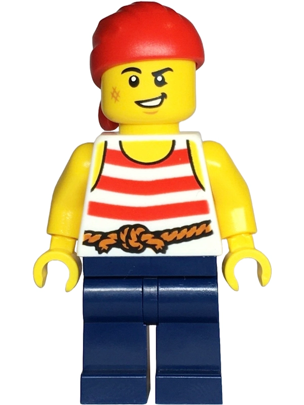 Pirate, White Torso, Dark Blue Legs, Red Bandana
