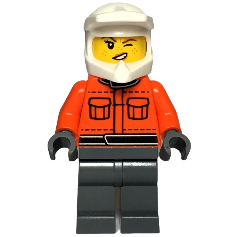 Pit Crew, Reddish Orange Torso, Dark Bluish Grey Legs, Female, Wink