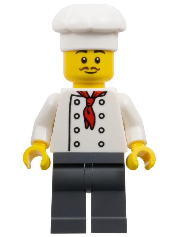 Chef - White Torso, Dark Bluish Grey Legs, White Hat, Moustache