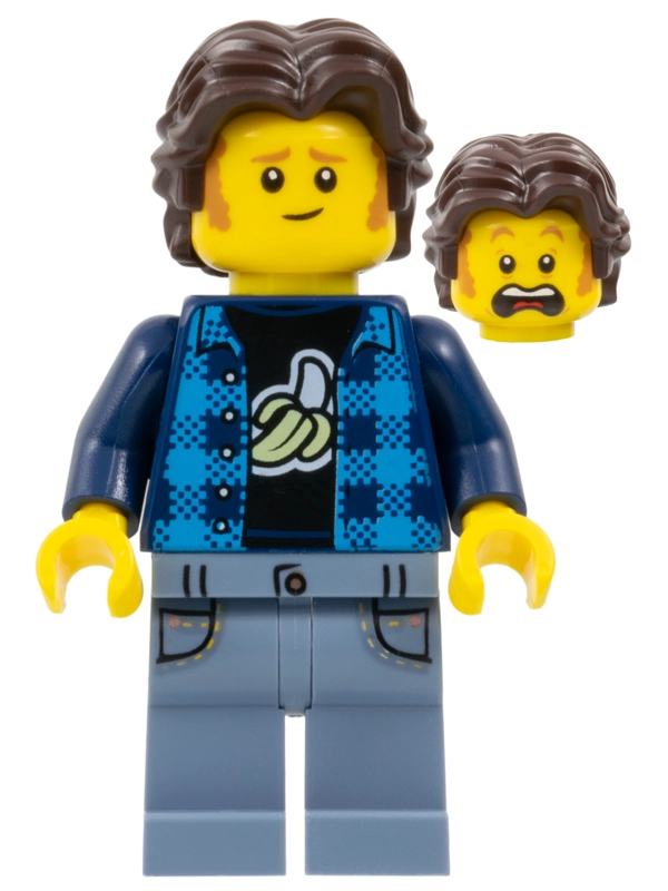 Dark Blue Torso, Sand Blue Legs, Dark Brown Hair