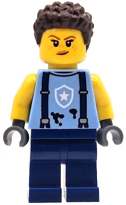 Police Mechanic, Bright Light Blue Torso, Dark Blue Legs, Dark Brown Hair