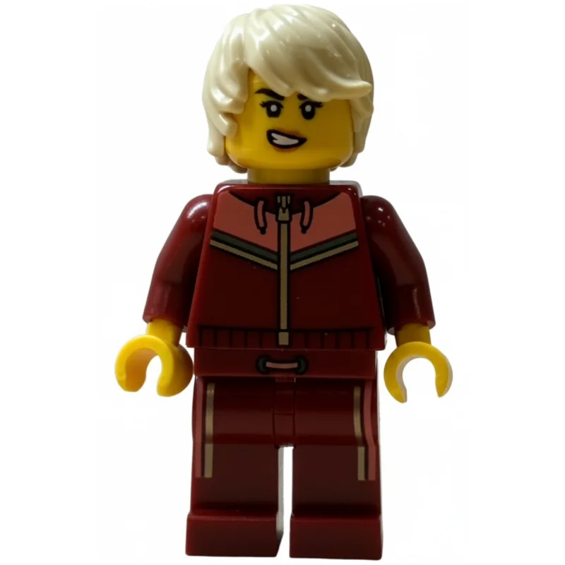 Skier, Dark Red Suit, Tan Hair