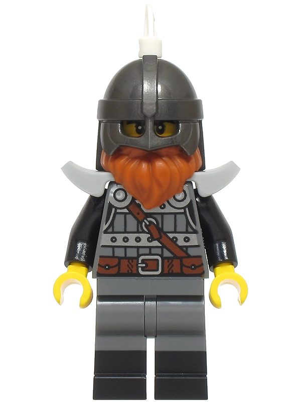 Warrior, Dark Bluish Grey Torso, Legs, Pearl Titanium Helmet, Dark Orange Beard