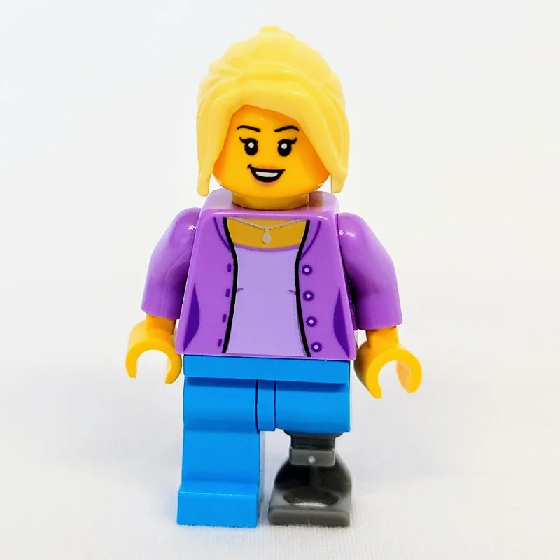 Medium Lavender Torso, Dark Azure Leg, Prosthetic Leg, Bright Light Yellow Hair