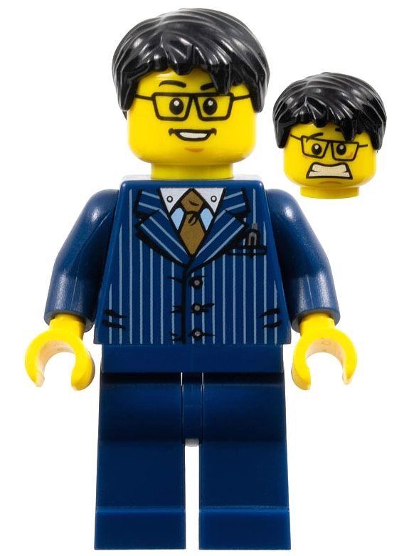 Man, Dark Blue Pinstripe Suit with Gold Tie, Black Hair, Glasses, 3626bpr0223