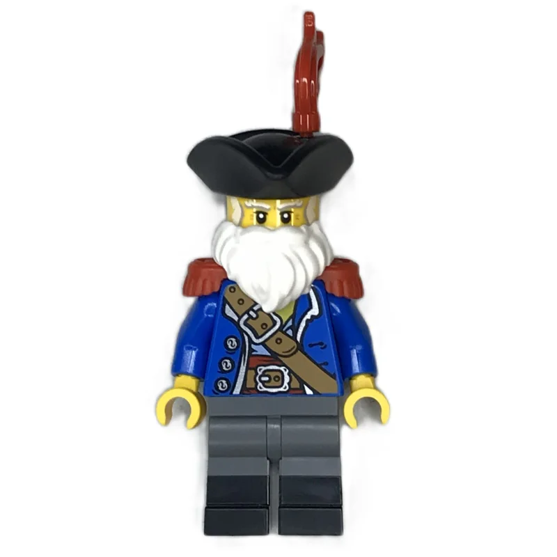 Pirate Captain Ogel, Blue Torso, Dark Bluish Grey Legs, Red Epaulets, Beard, Black Hat
