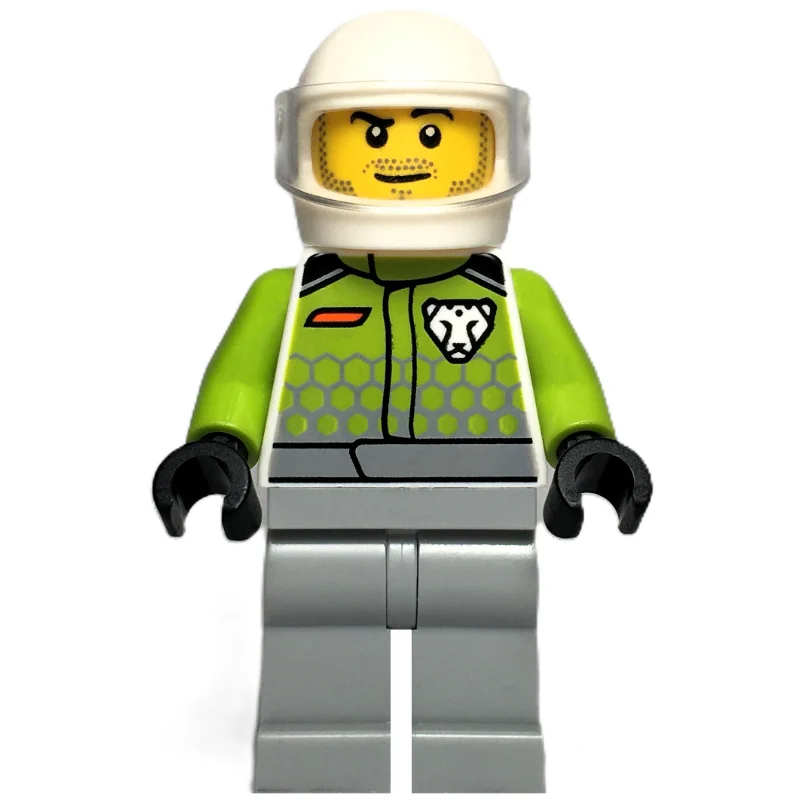 Race Driver, Lime Jacket, Light Bluish Gray Legs, White Helmet