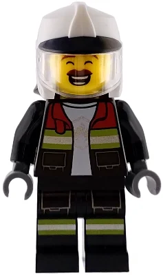 Firefighter, Black Fire Suit, White Helmet, Moustache