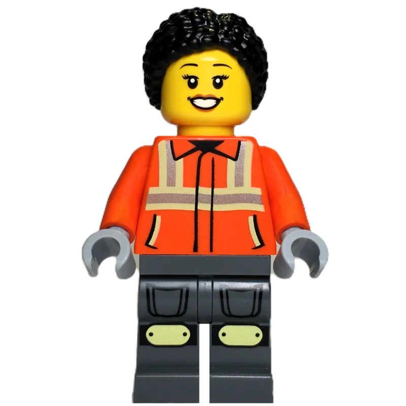 Construction Worker, Orange Safety Jacket, Dark Bluish Grey Legs, Black Hair