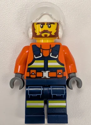 Lifeguard, Reddish Brown Torso, Dark Blue Legs, White Pilot Helmet, Beard