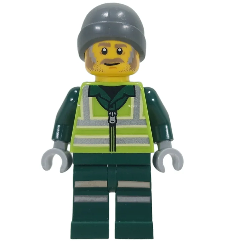 Recycling Worker, Lime Safety Vest, Dark Green Legs, Dark Bluish Grey Beanie