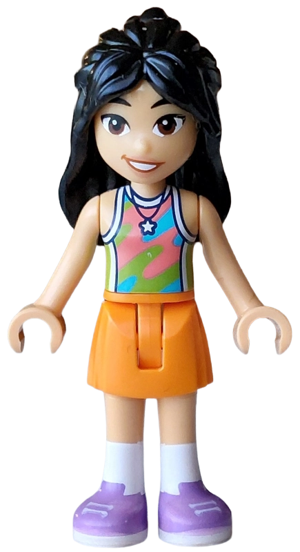 Liann, Colored Top, Orange Skirt
