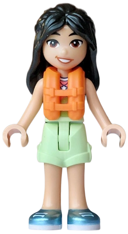 Liann, Colored Top, Yellowish Green Shorts, Life Vest, Flower