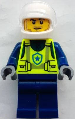 Police Officer, Vibrant Yellow Safety Vest, Dark Blue Legs, White Helmet