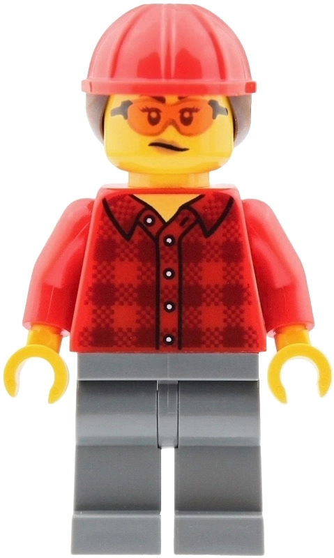 Train Crew, Red Plaid Shirt, Dark Bluish Gray Legs, Red Hard Hat