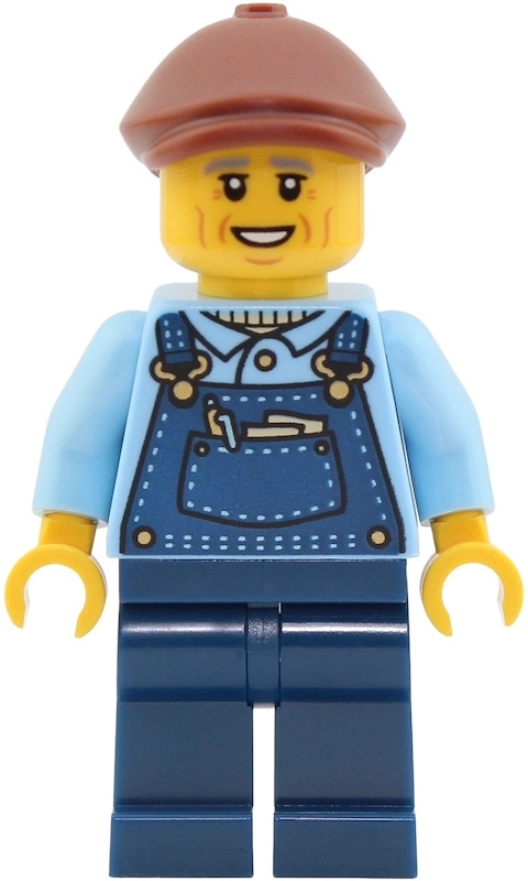 Train Driver, Dark Blue Overalls, Reddish Brown Flat Cap