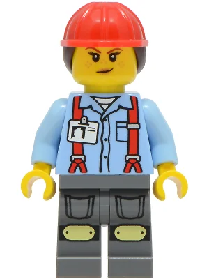 Project Manager, Bright Light Blue Shirt, Dark Bluish Grey Legs, Red Hard Hat
