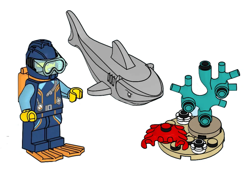 Diver, Shark and Crab